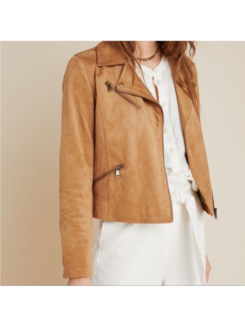 Anthropologie Camel Suede Moto Jacket medium